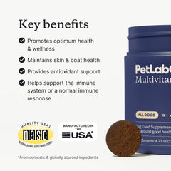 PetLab Co USA-made packaging shows premium ingredients for quality nutrition.