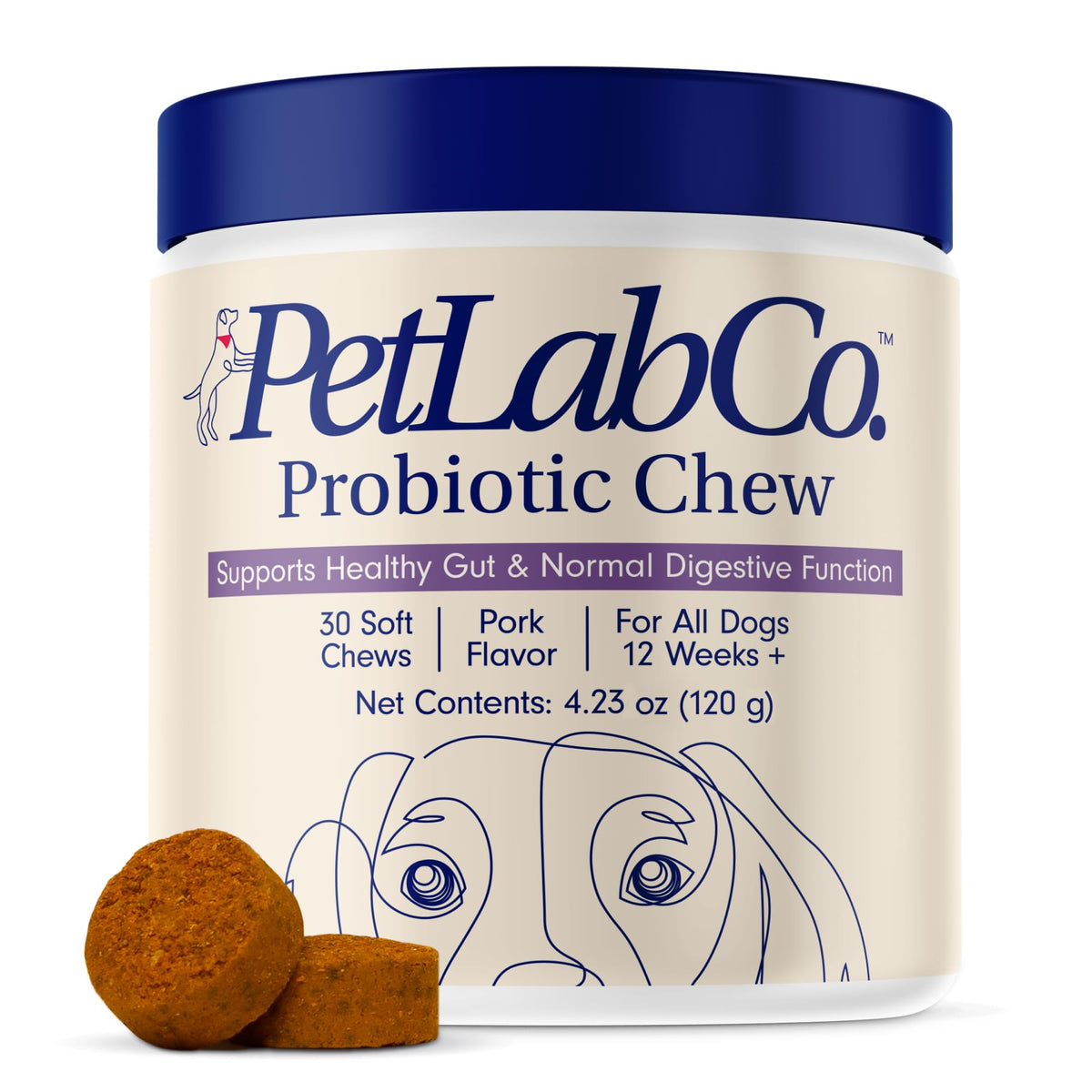 PetLab Co Probiotics for Dogs bottle-front view showing digestive support.