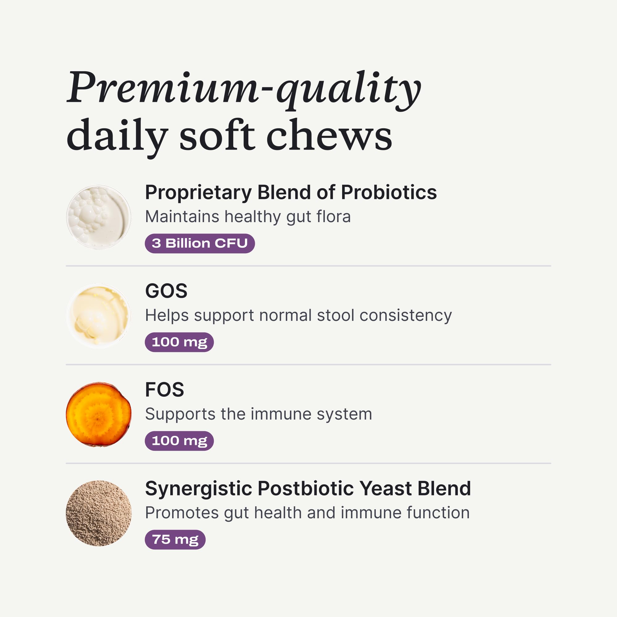 PetLab Co probiotic chews show inulin and pumpkin for digestion.