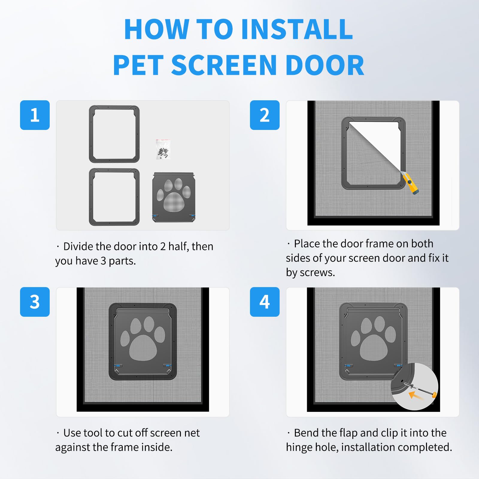 PETLESO dog door black easy install with screws and manual