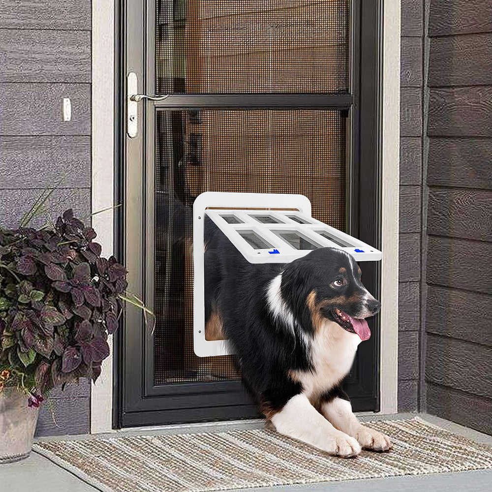 PETLESO dog door-in-use shows pets using the flap during daily routines