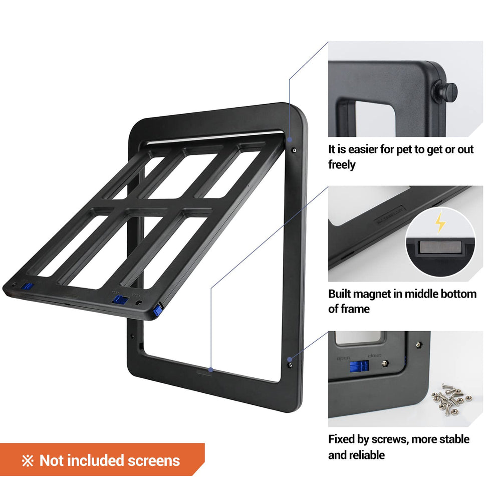 PETLESO dog door lockable flap with two locks ensures controlled access.