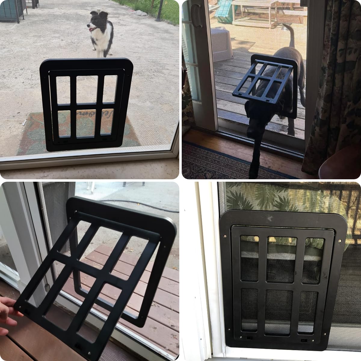 PETLESO dog door magnetic closure close automatically for hands-free pet entry.