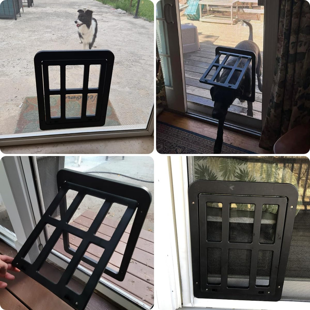PETLESO dog door magnetic closure close automatically for hands-free pet entry.