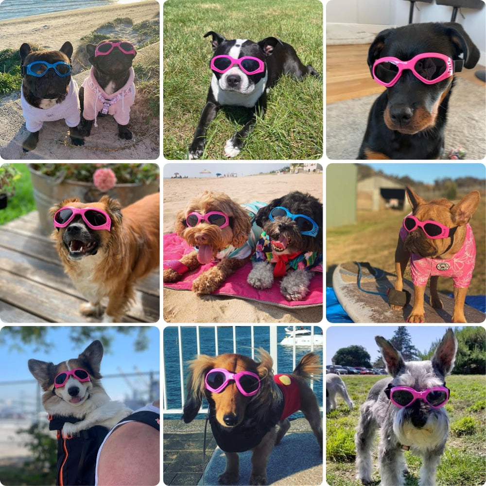 Petleso dog goggles pink side view highlighting lightweight frame and secure fit