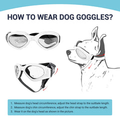 Petleso dog goggles pink strap closeup focusing adjustable head and chin straps