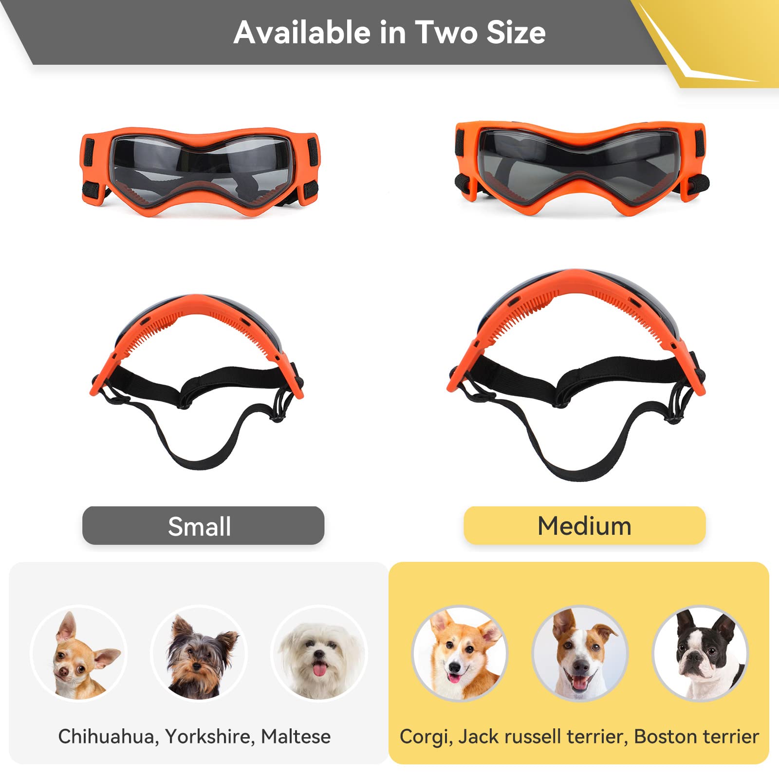 PETLESO dog goggles featuring polycarbonate lenses for wind and dust protection