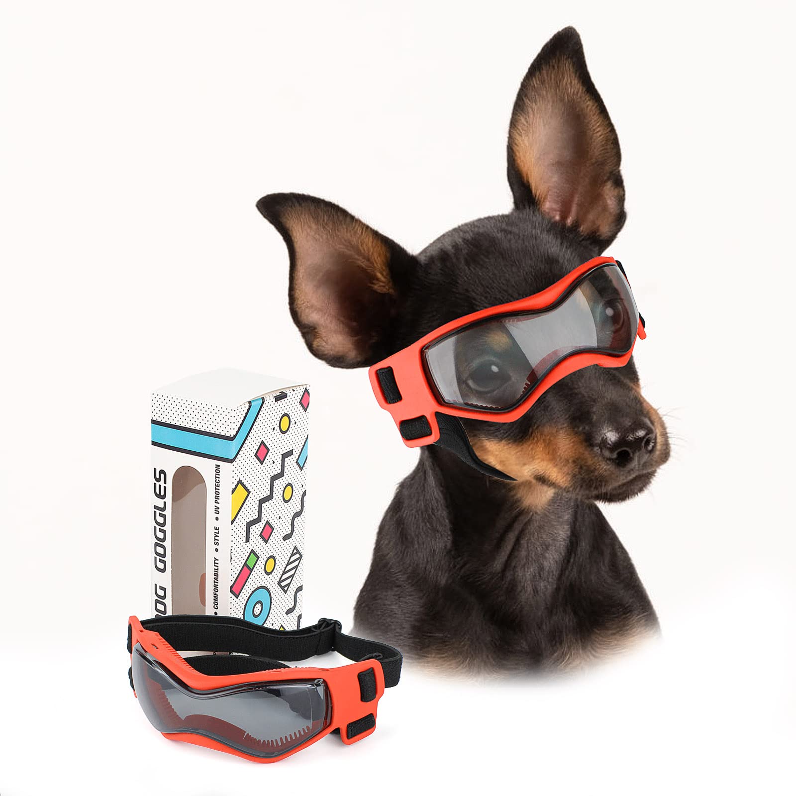 PETLESO dog goggles small breed curve lens shield eyes during outdoor adventures.