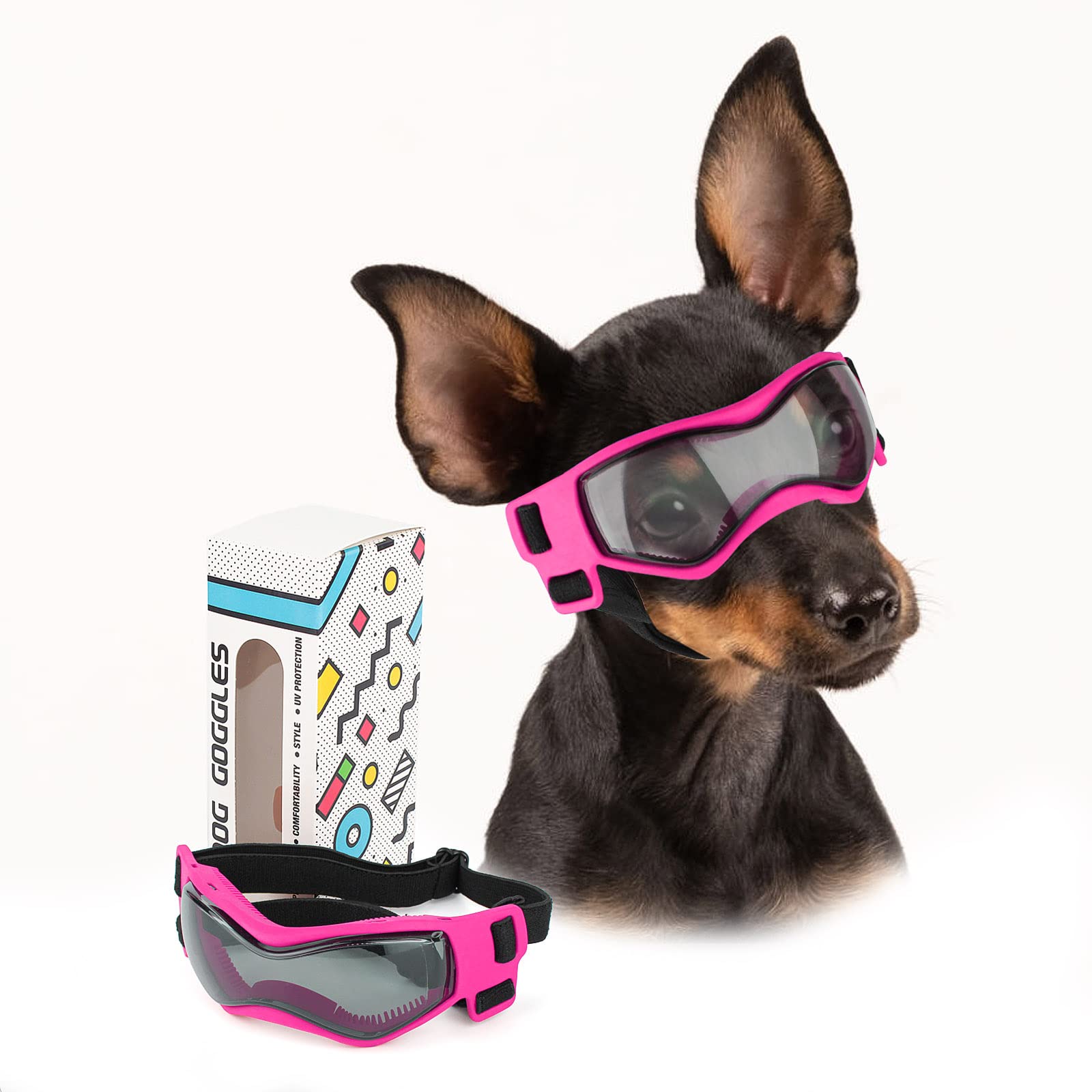 PETLESO dog goggles small breed pink front view for sunny walks