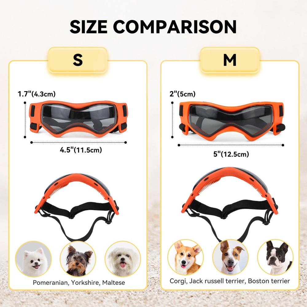 PETLESO orange dog sunglasses highlight small breeds for clear visibility in sun.