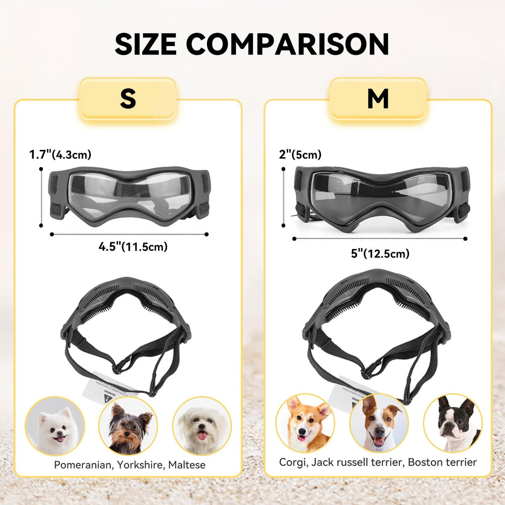 PETLESO polycarbonate-lens provides durable eye protection from wind and dust.