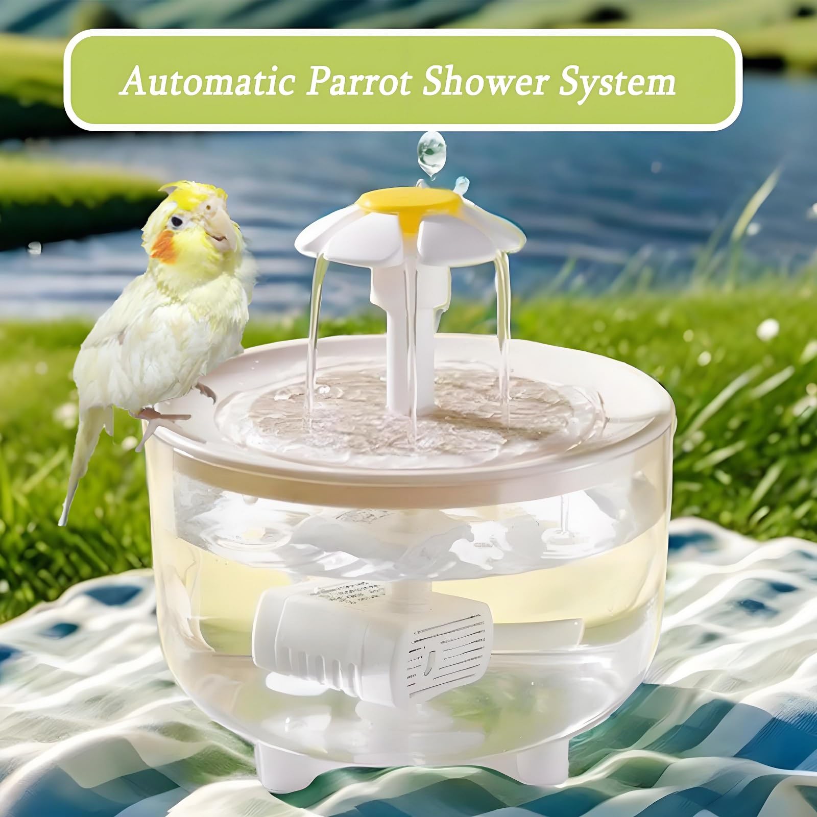 Petlex Bird Bath cyclic filtration keeps water clean and fresh for birds.