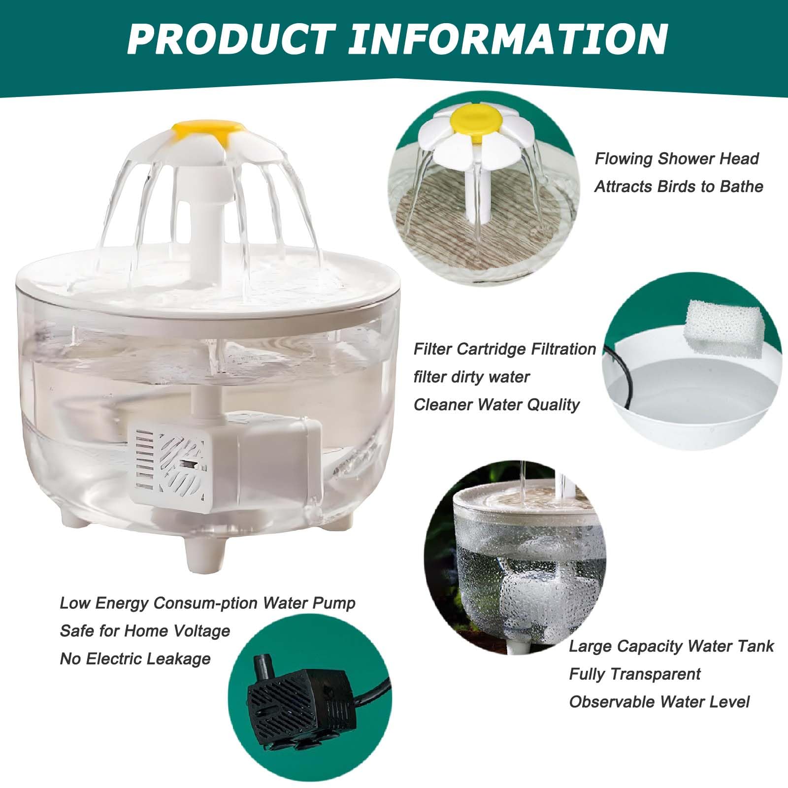Petlex Bird Bath transparent reservoir helps monitor water level at a glance.