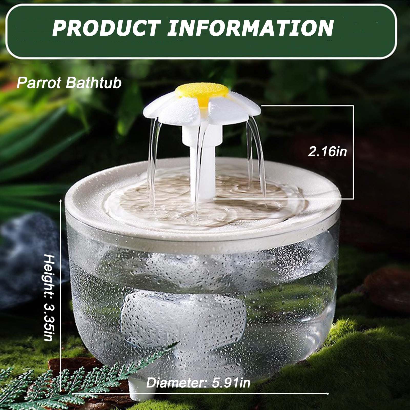 Petlex Bird Bath USB pump demonstrates quiet operation for peaceful bath time.