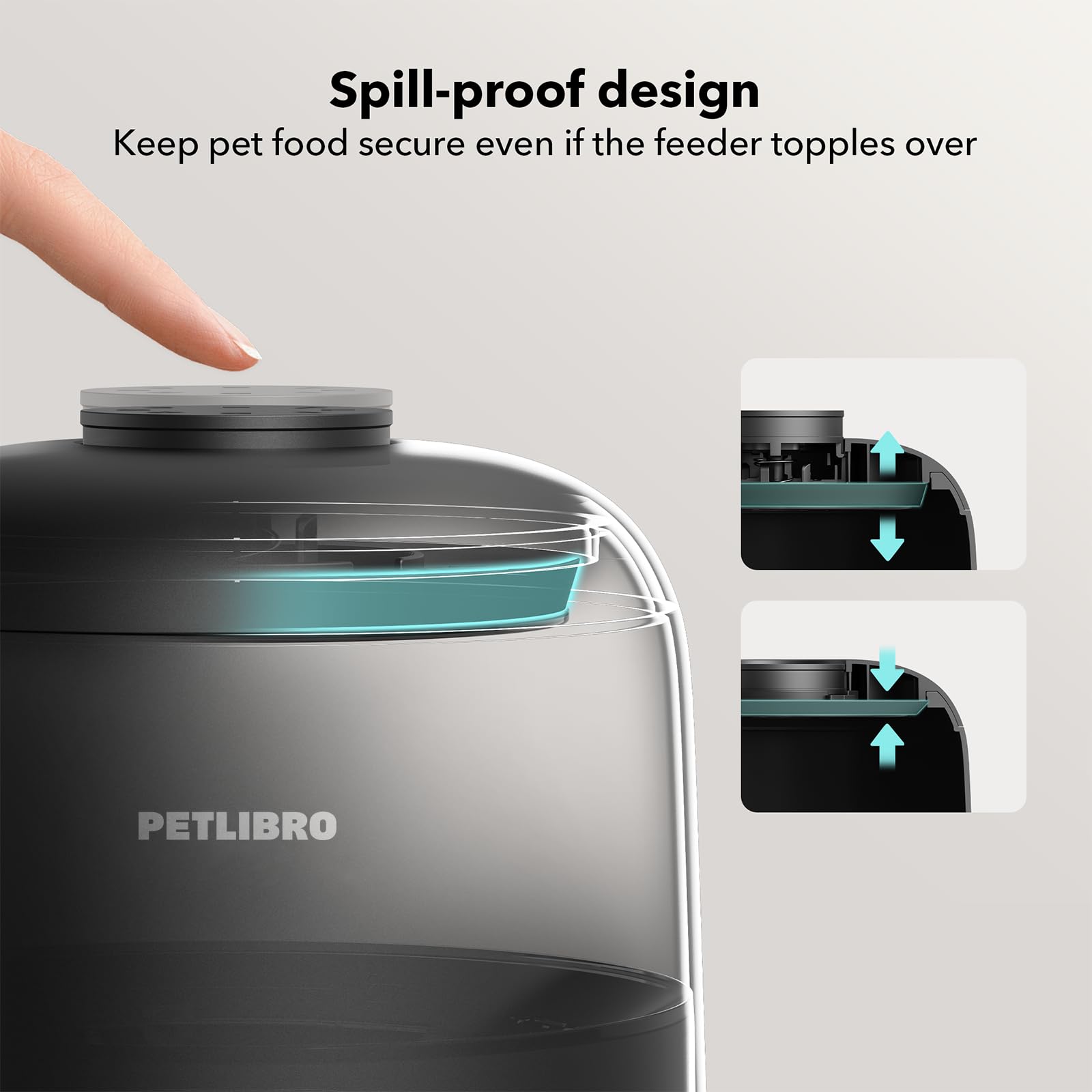 PETLIBRO Air feeder sealed silicone rotor keeps food fresh when not dispensing.
