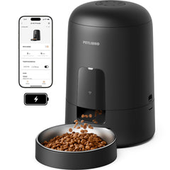 PETLIBRO Air automatic feeder top view shows sleek black design for remote feeding convenience.