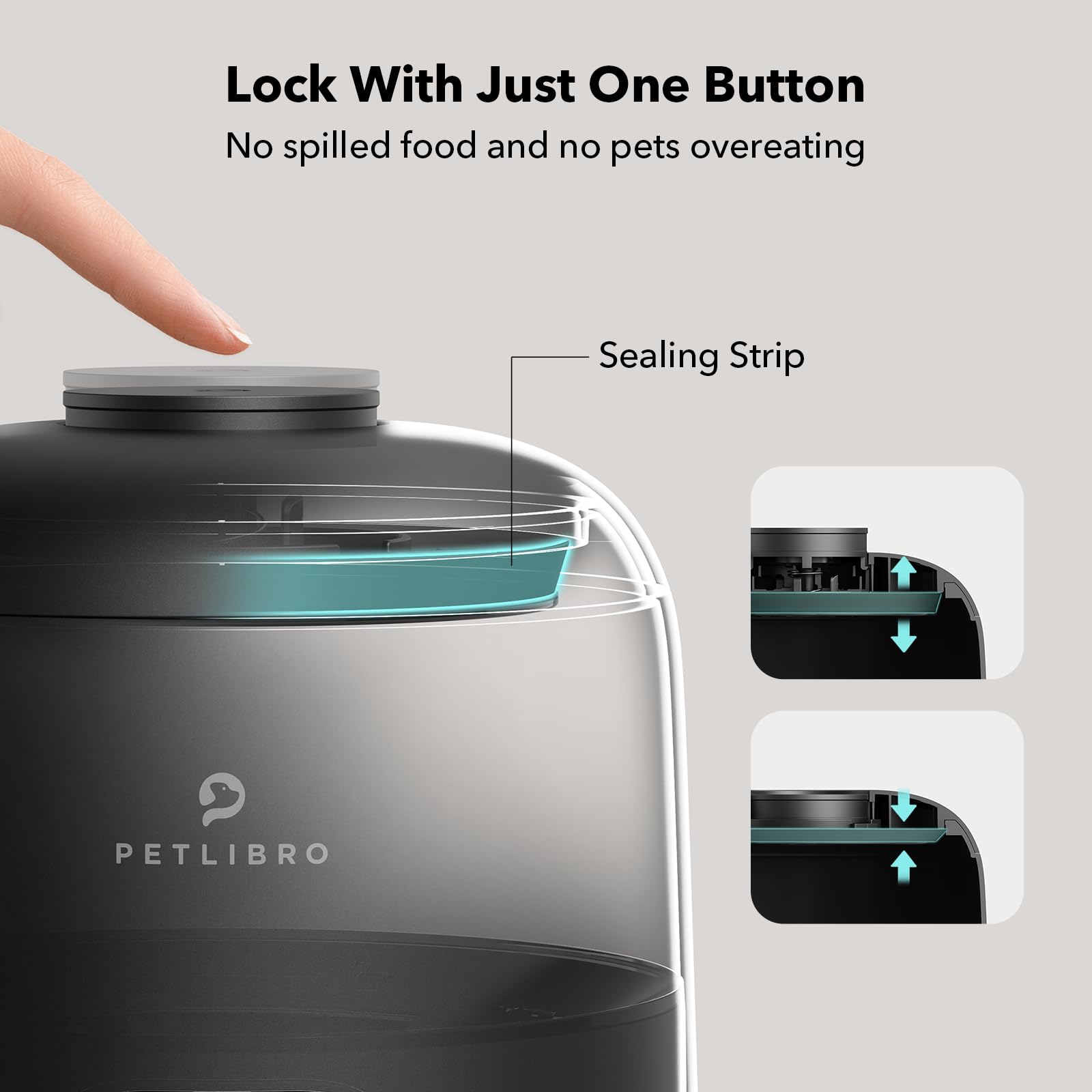 PETLIBRO Air Timed Feeder 2L close-up battery indicator.