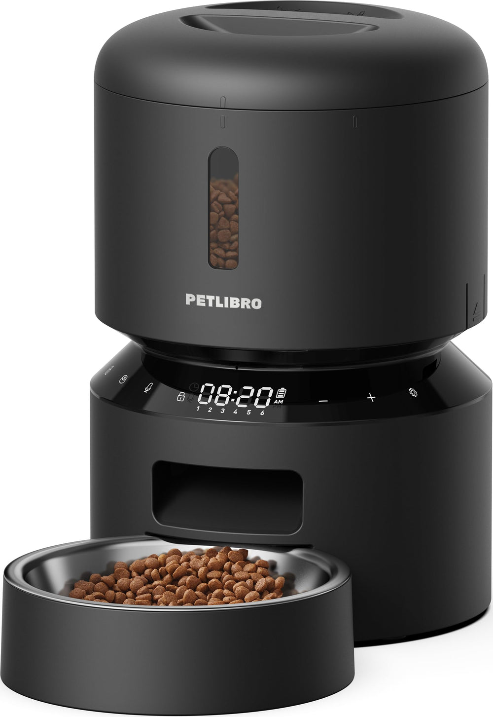 PETLIBRO Automatic Cat Feeder front view showing scheduled meals and controlled portions