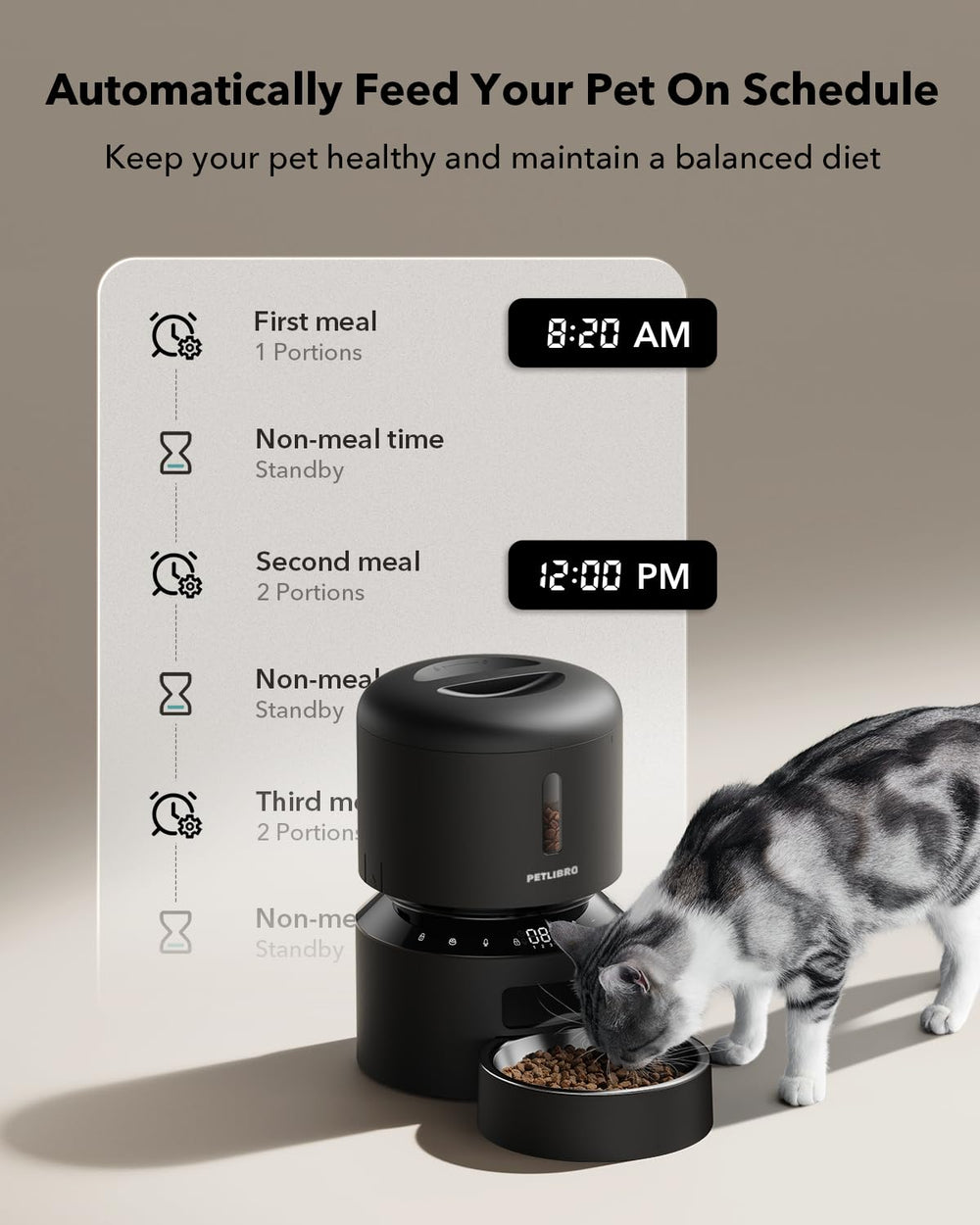 PETLIBRO Automatic Cat Feeder portion-dial shows adjustable servings for pets