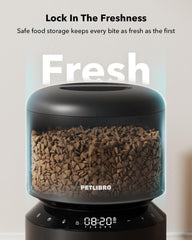 PETLIBRO Automatic Cat Feeder top view highlights transparent storage and fresh kibble