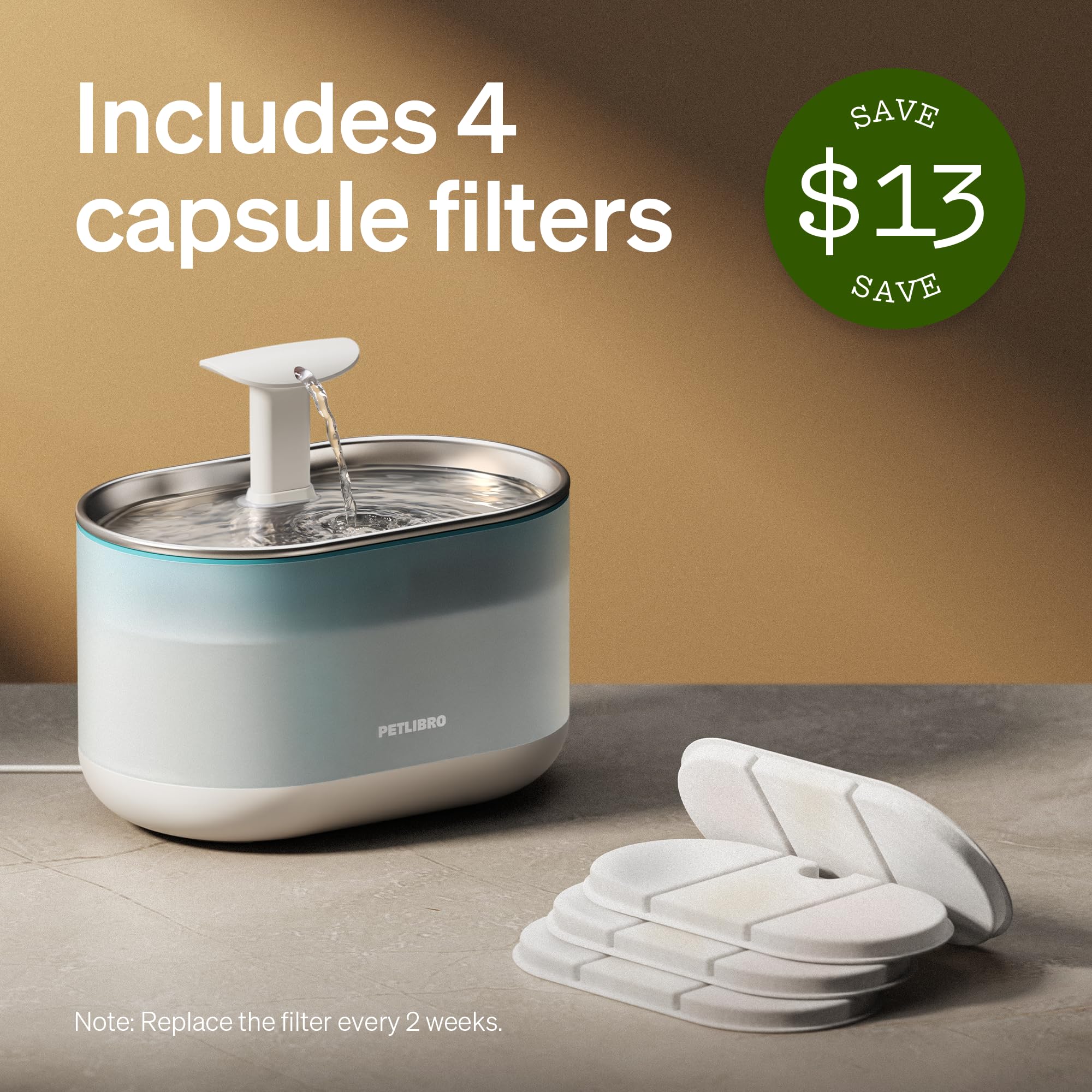 PETLIBRO Cat Water Fountain 2.1L capacity with visible water level helps manage hydration.