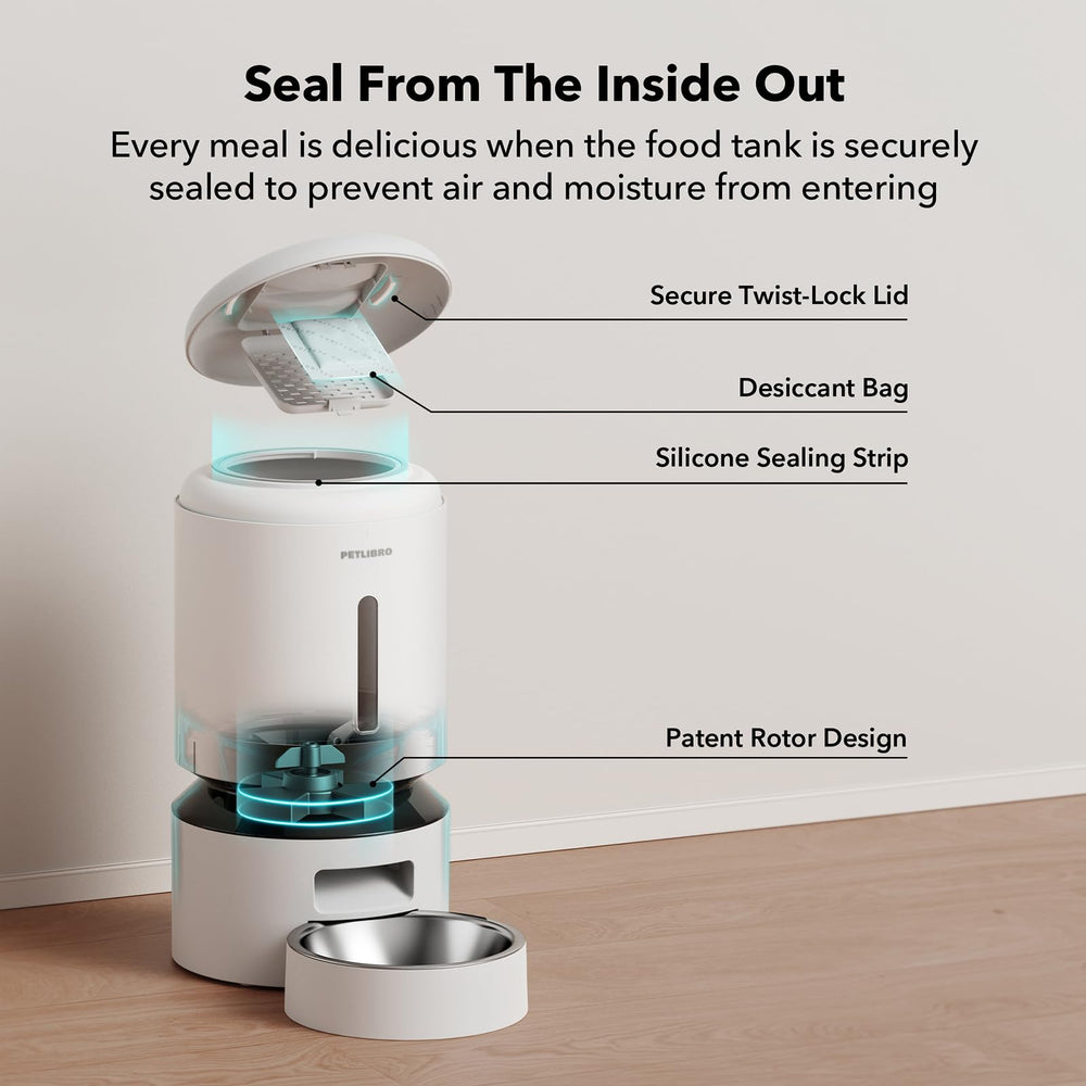 PETLIBRO freshness-tank-rotor helps prevent sneaking and keeps kibble fresh.