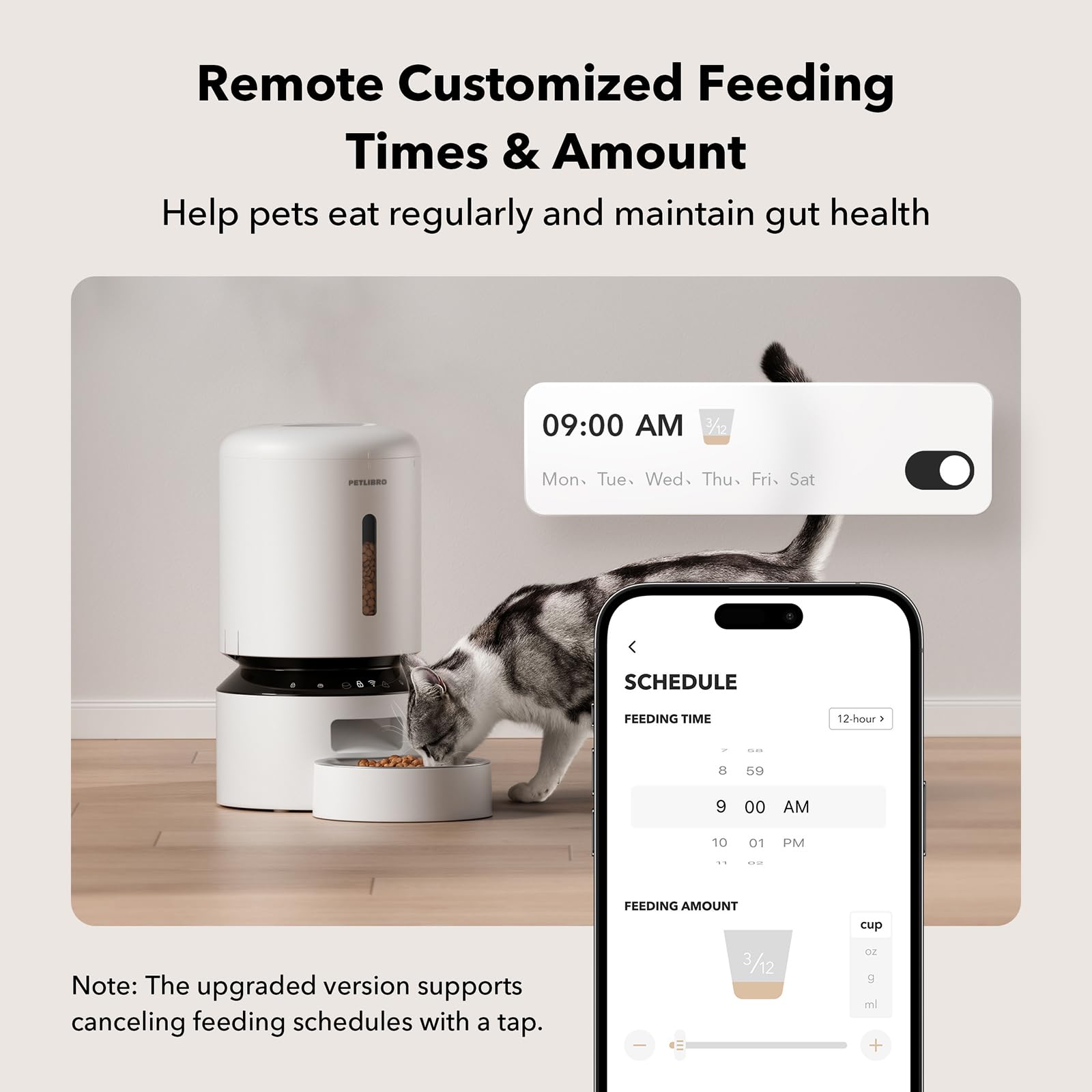 PETLIBRO voice-call-meal-alert allows recording meals to guide pets remotely.