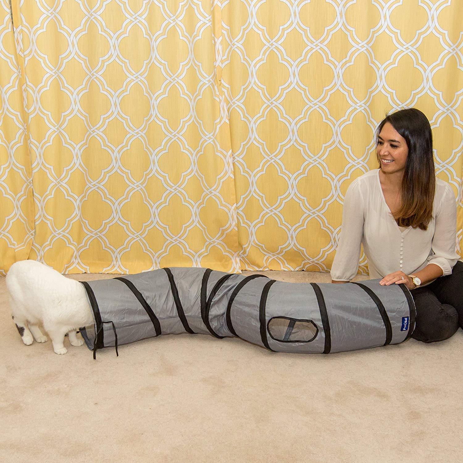 PetLike S Way cat tunnel sprung-steel-frame enables quick setup and reliable pop-up.
