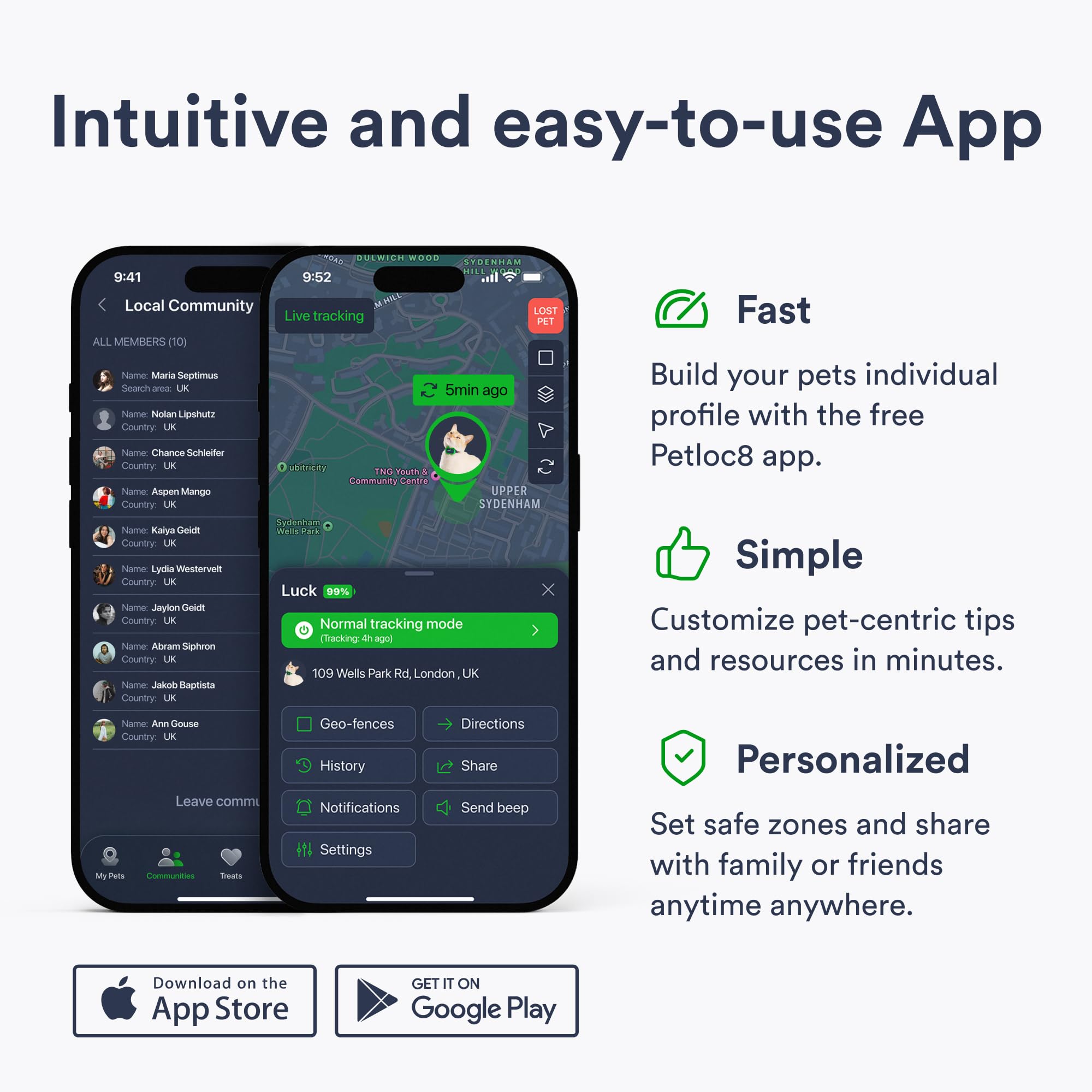 Petloc8 iOS Android app connects to live location on your phone.