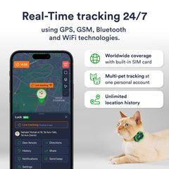 Petloc8 cat tracker real-time location app displaying live position for quick checks.