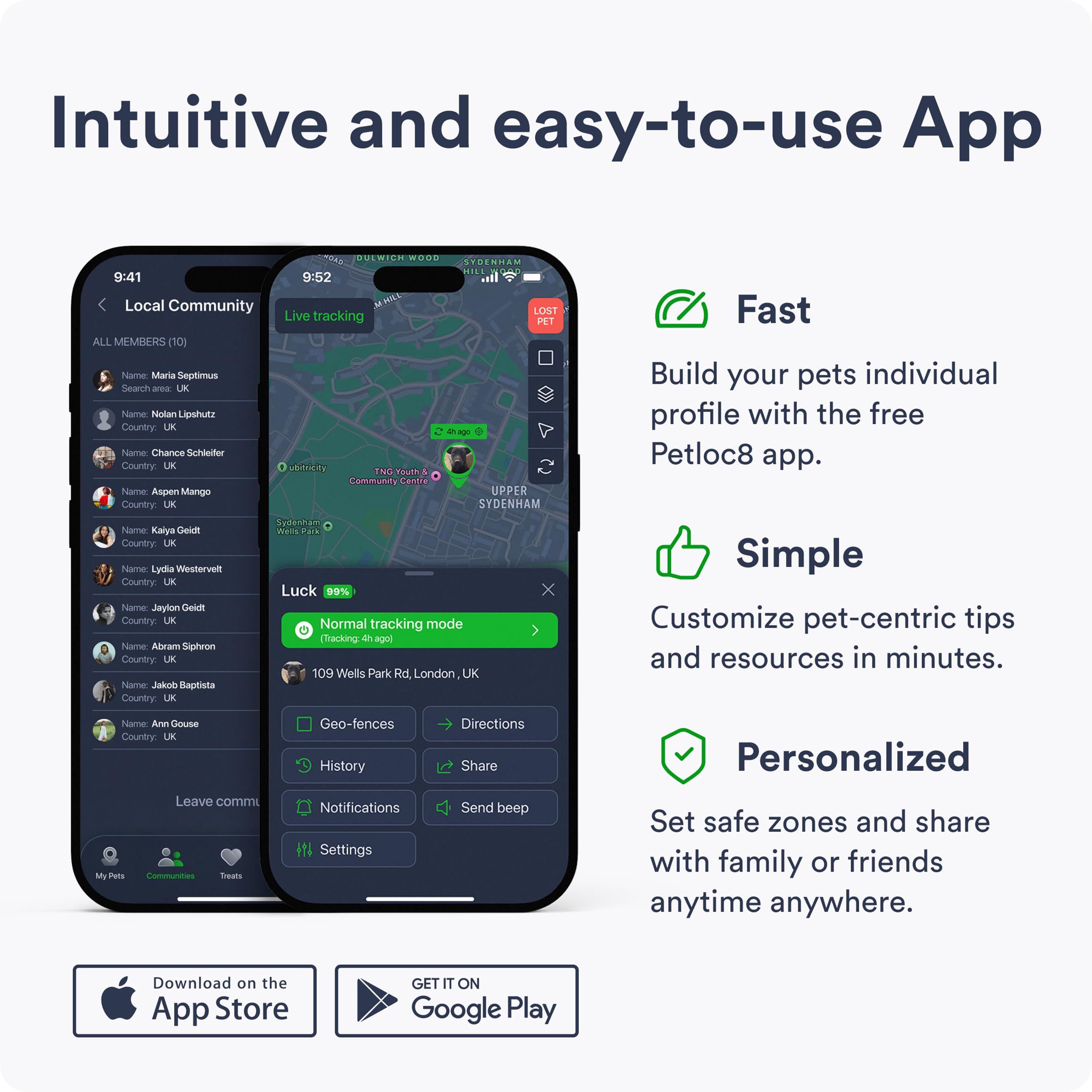 PETLOC8 dog GPS tracker community monitoring with trusted contacts