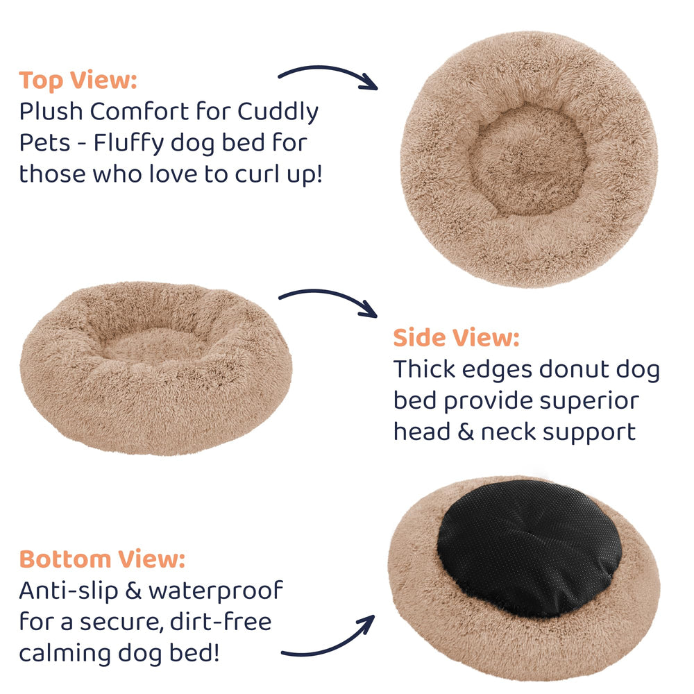 Petloox Donut Bed size range Small to XL illustrated for every pet