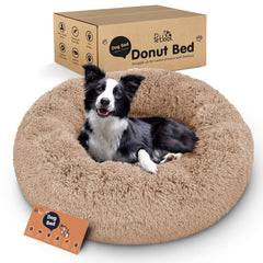 Petloox Donut Bed Camel Large — ultra-soft plush for cozy naps and anxiety-friendly rest.