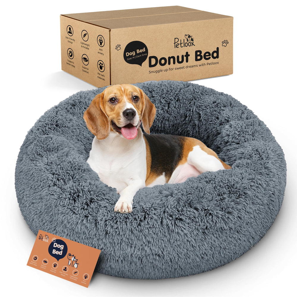 Petloox Donut Bed dark-grey close-up plush for soft snuggles
