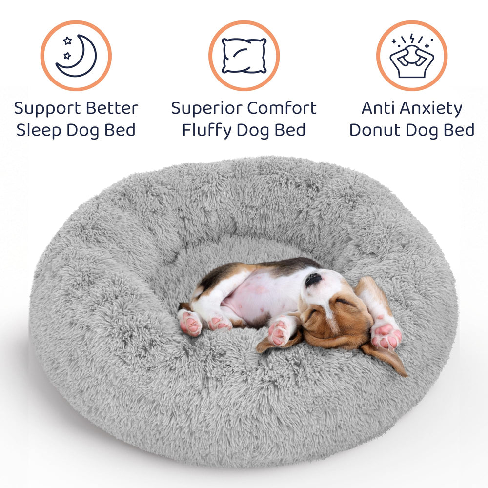 Petloox donut bed grey round exterior shows durable stitching for long-lasting use.