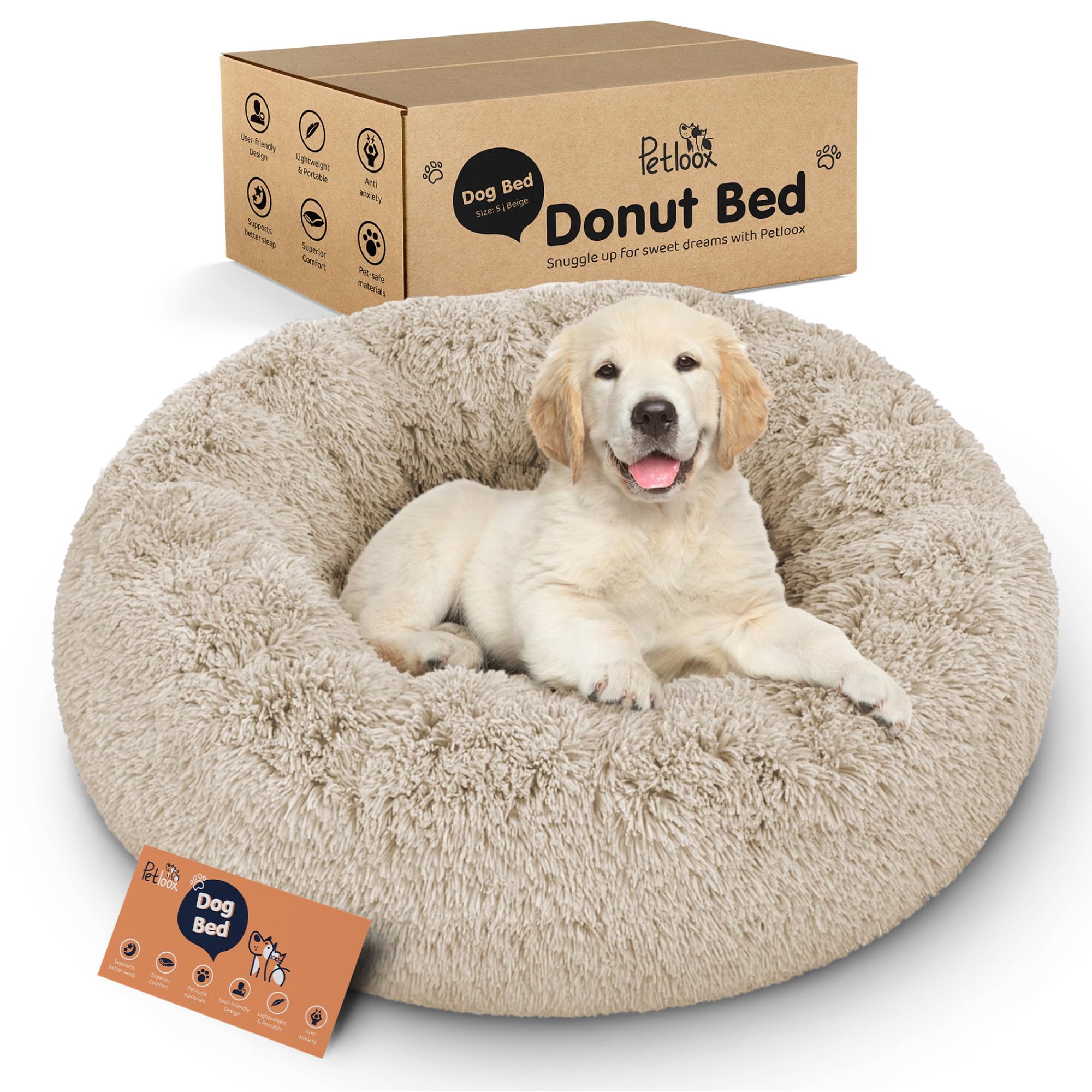 Petloox Donut Bed round calm design in beige for cozy naps.