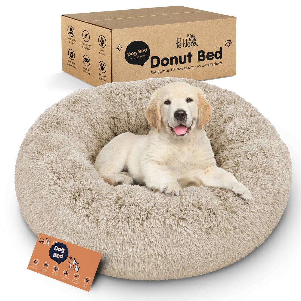 Petloox Donut Bed round calm design in beige for cozy naps.