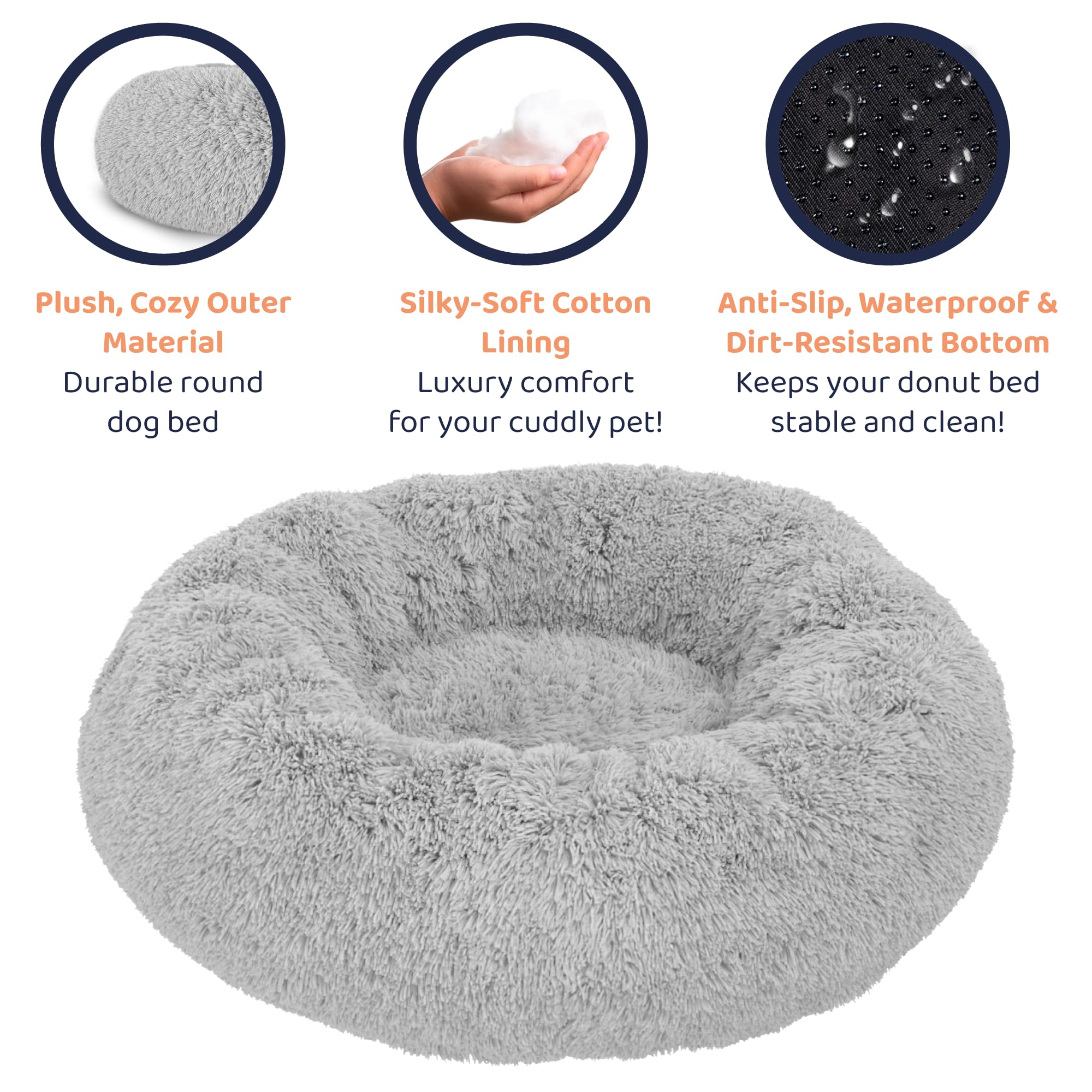Petloox donut bed size range small to XL demonstrates inclusive comfort for all dogs.