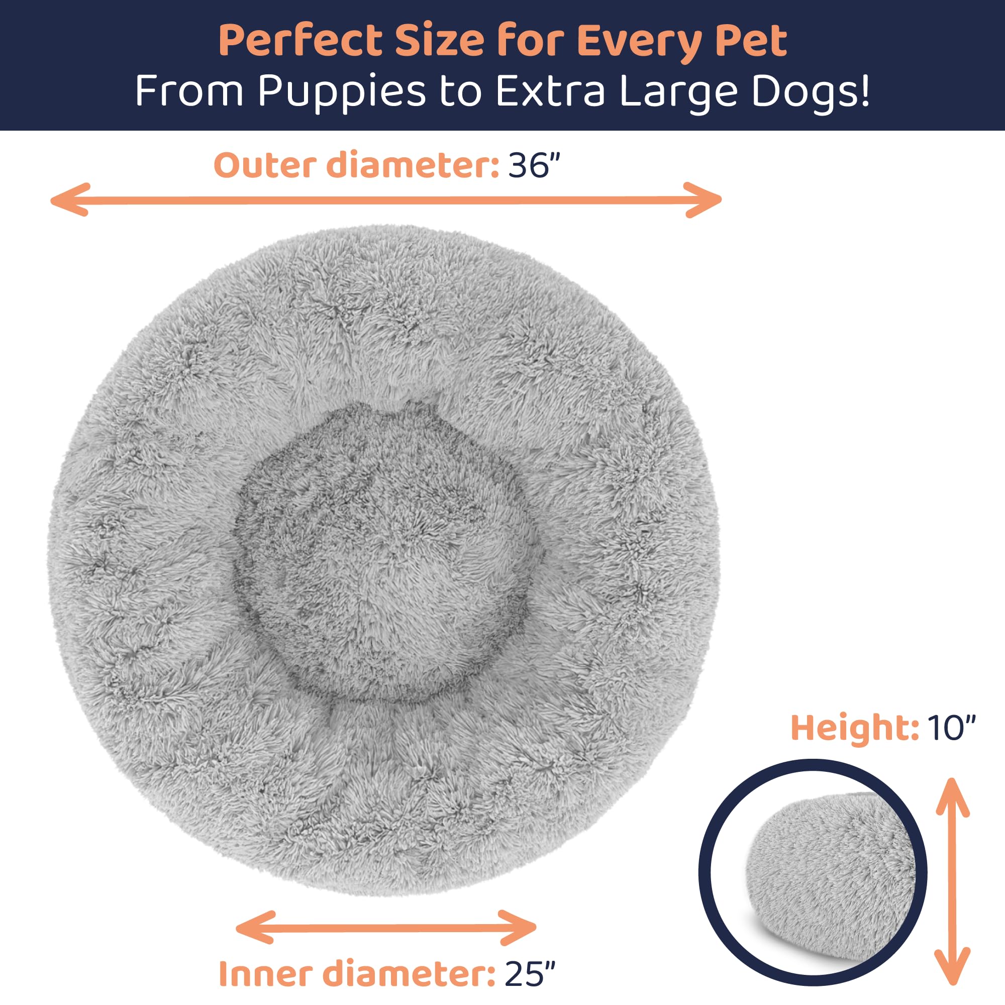 Petloox Donut Dog Bed Grey in use with dog resting peacefully.