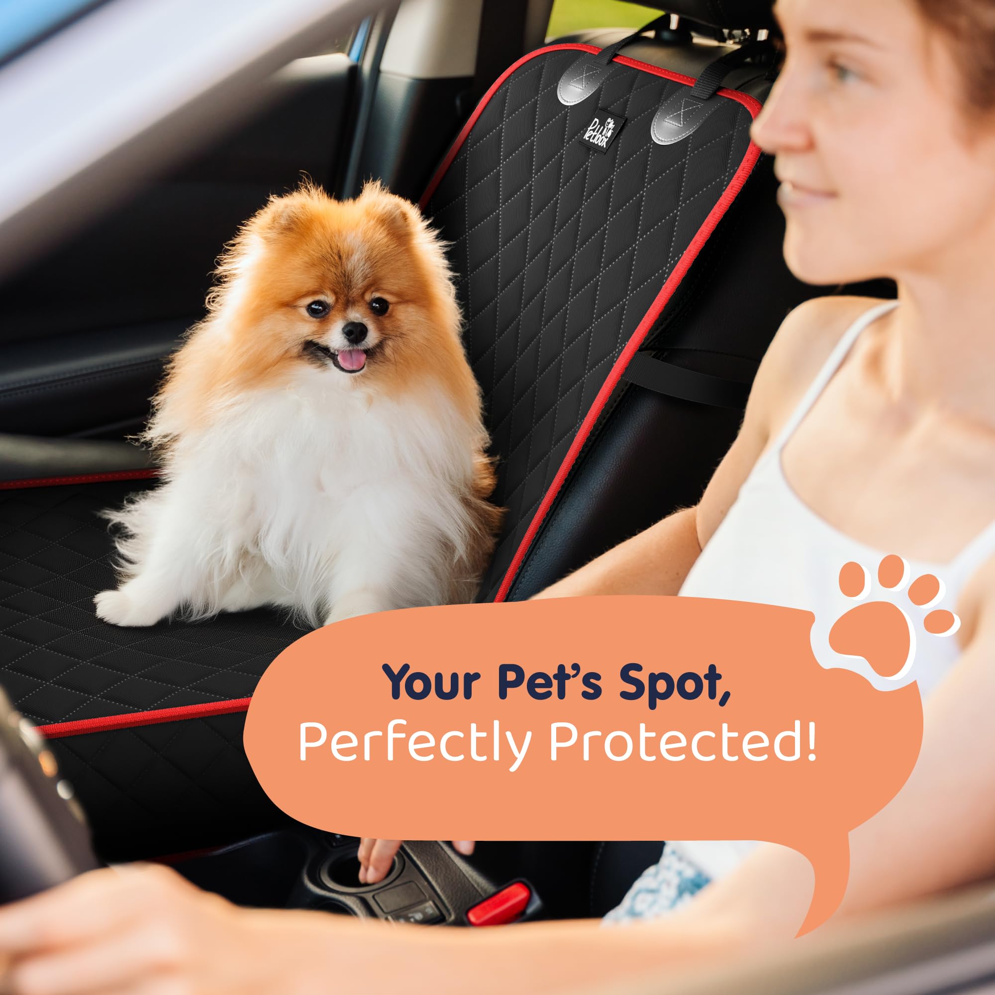 Petloox front seat dog cover non-slip backing keeps cover in place on bumpy rides