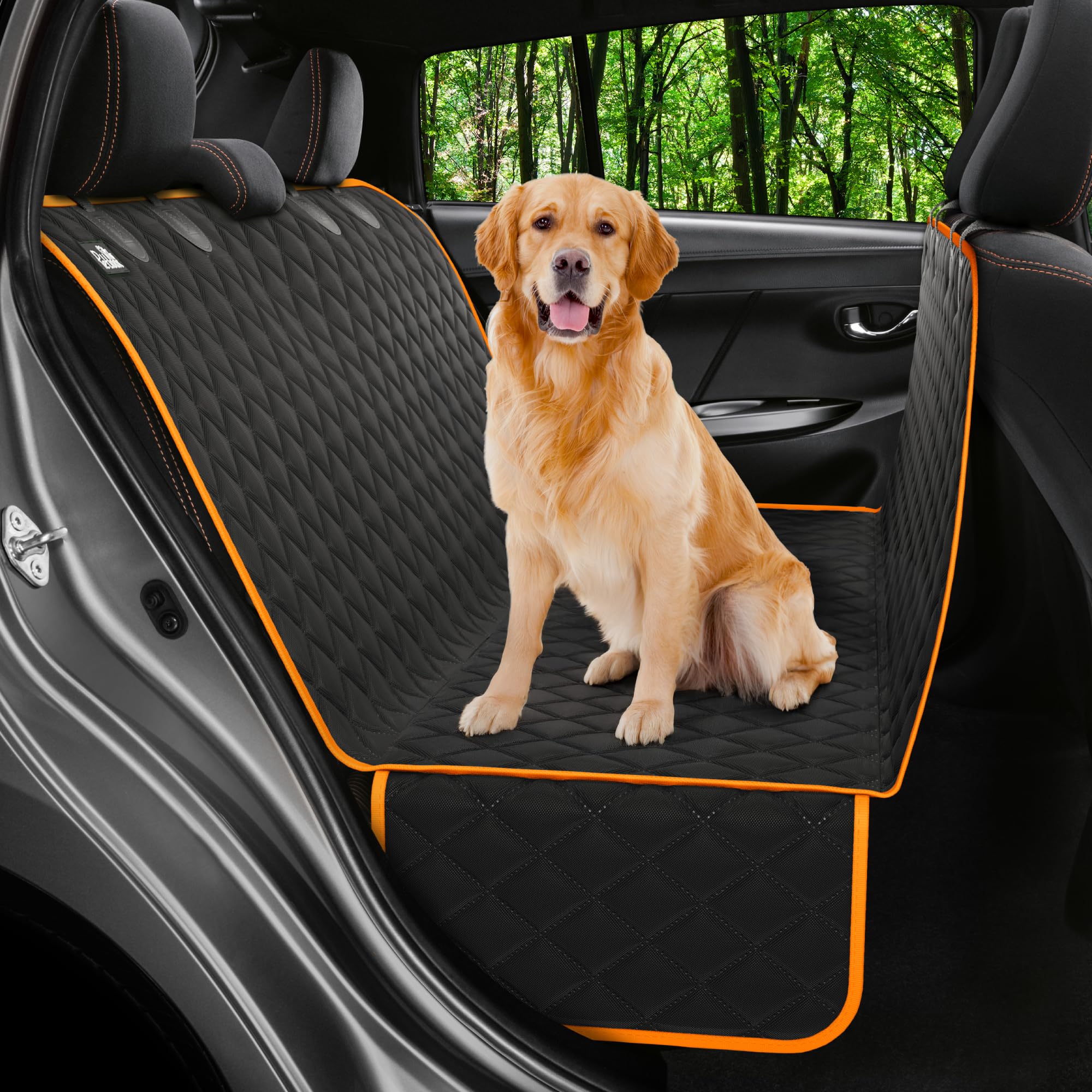 Petloox XL dog car seat cover back seat hammock installed for secure, mess-free rides.