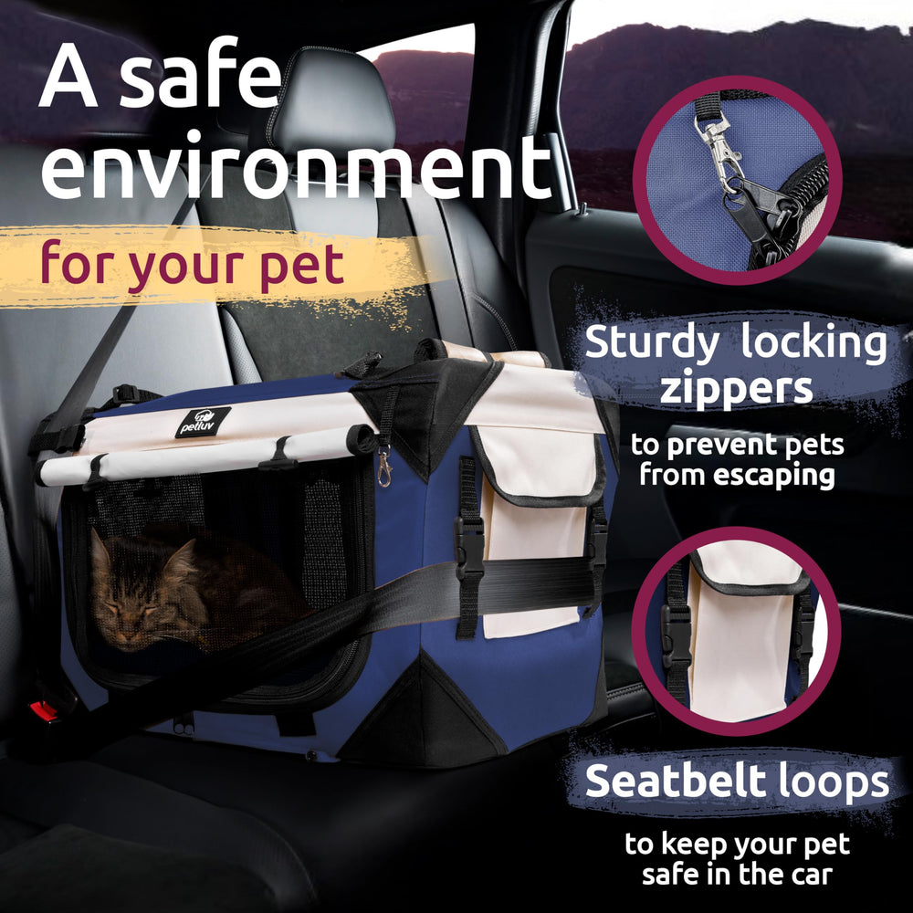 PetLuv multi-use carrier doubles as travel crate for home and grooming visits.