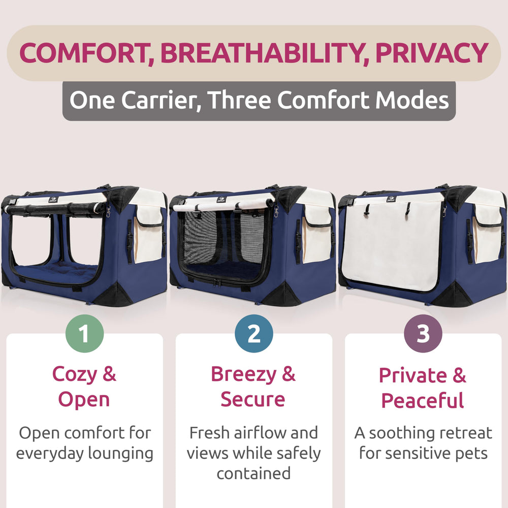 PetLuv carrier side doors open for easy pet loading during visits.