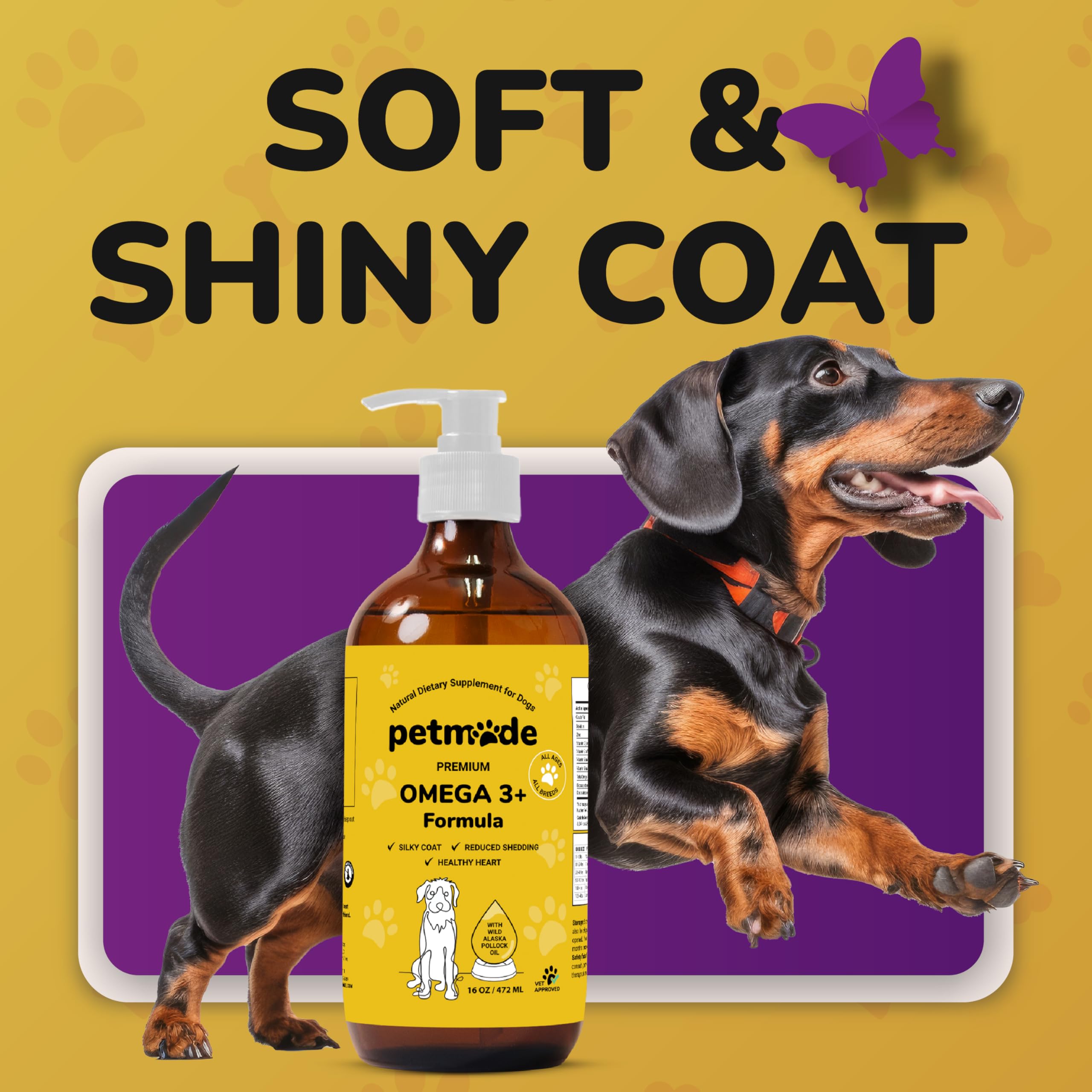 PetMade Omega-3 for Dogs skin-health close-up suggests improved skin condition.