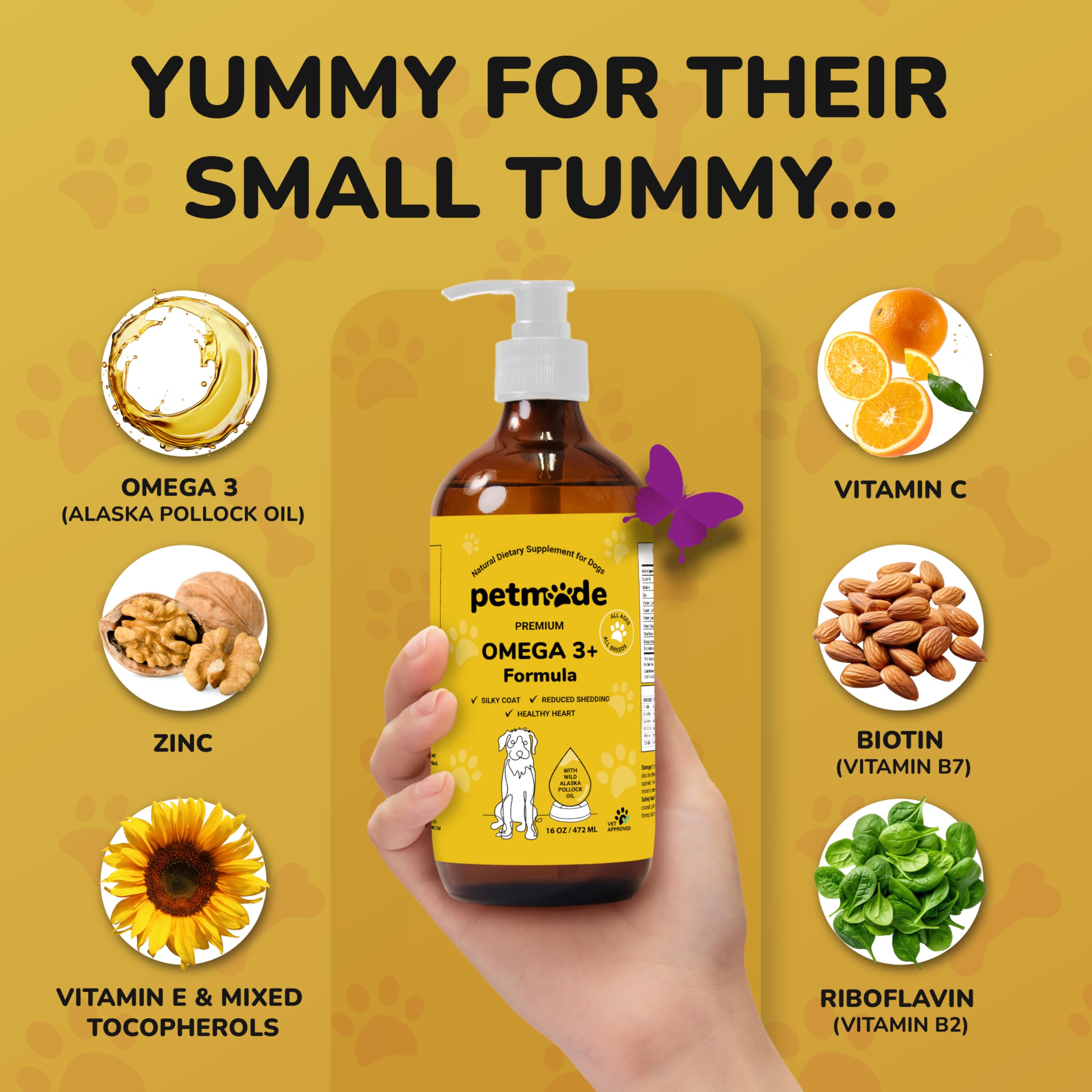 PetMade Omega-3 easy-dosing image conveys effortless administration into meals.