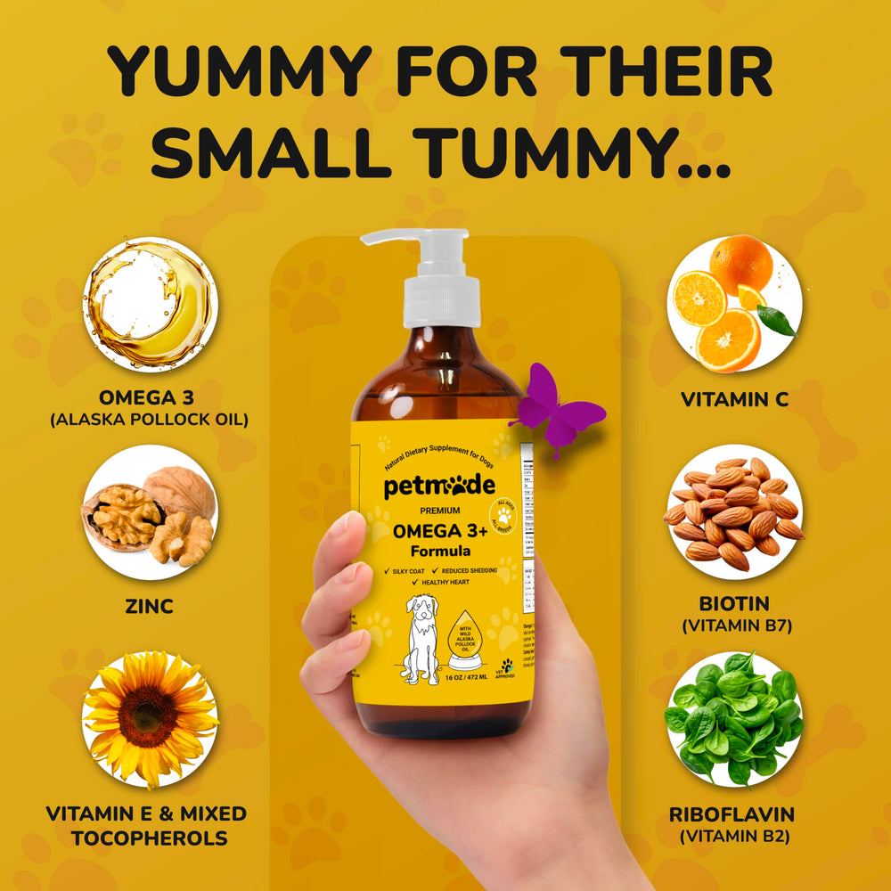 PetMade Omega-3 easy-dosing image conveys effortless administration into meals.