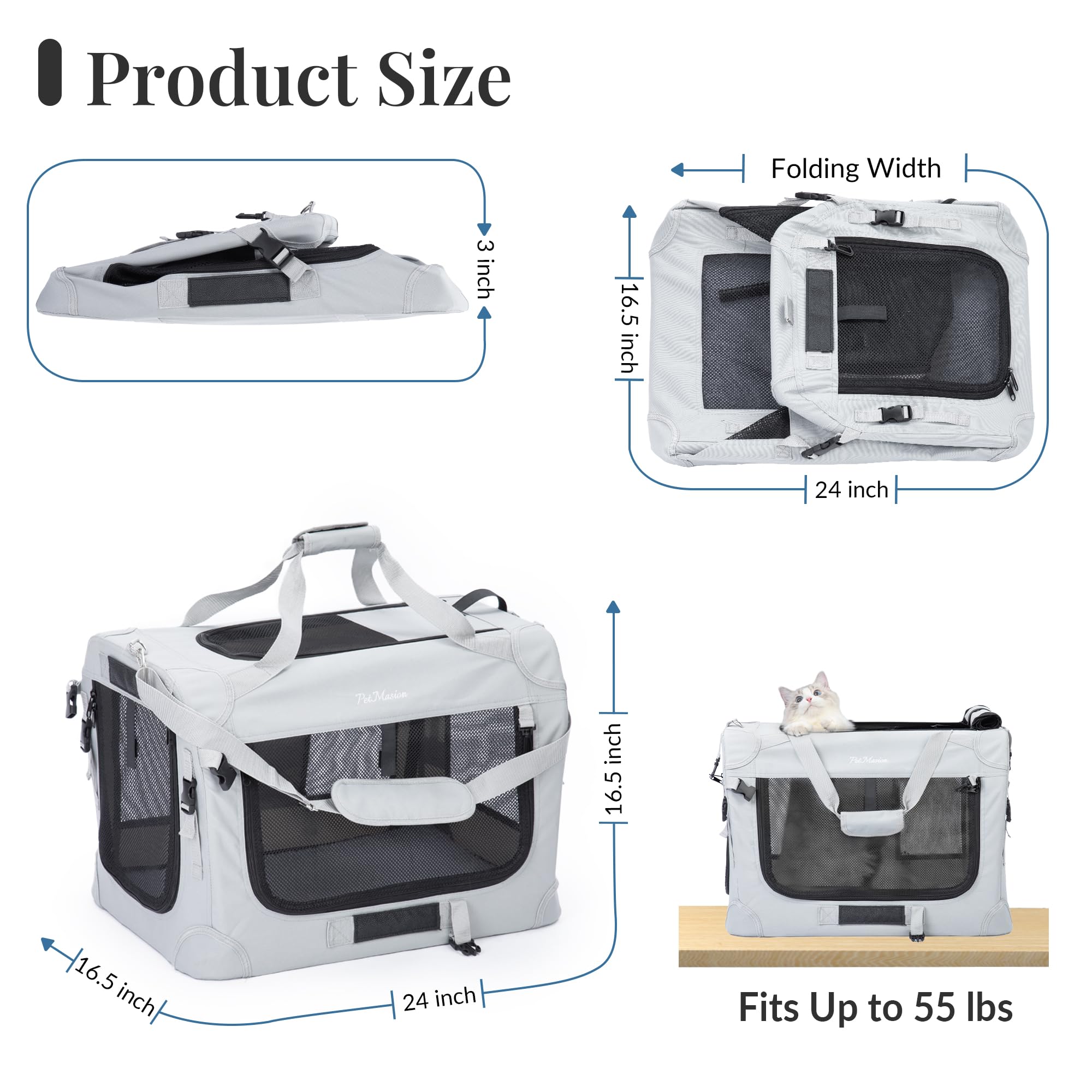 PetMasion XL cat carrier safety-belt-clips reassures in-car security during trips
