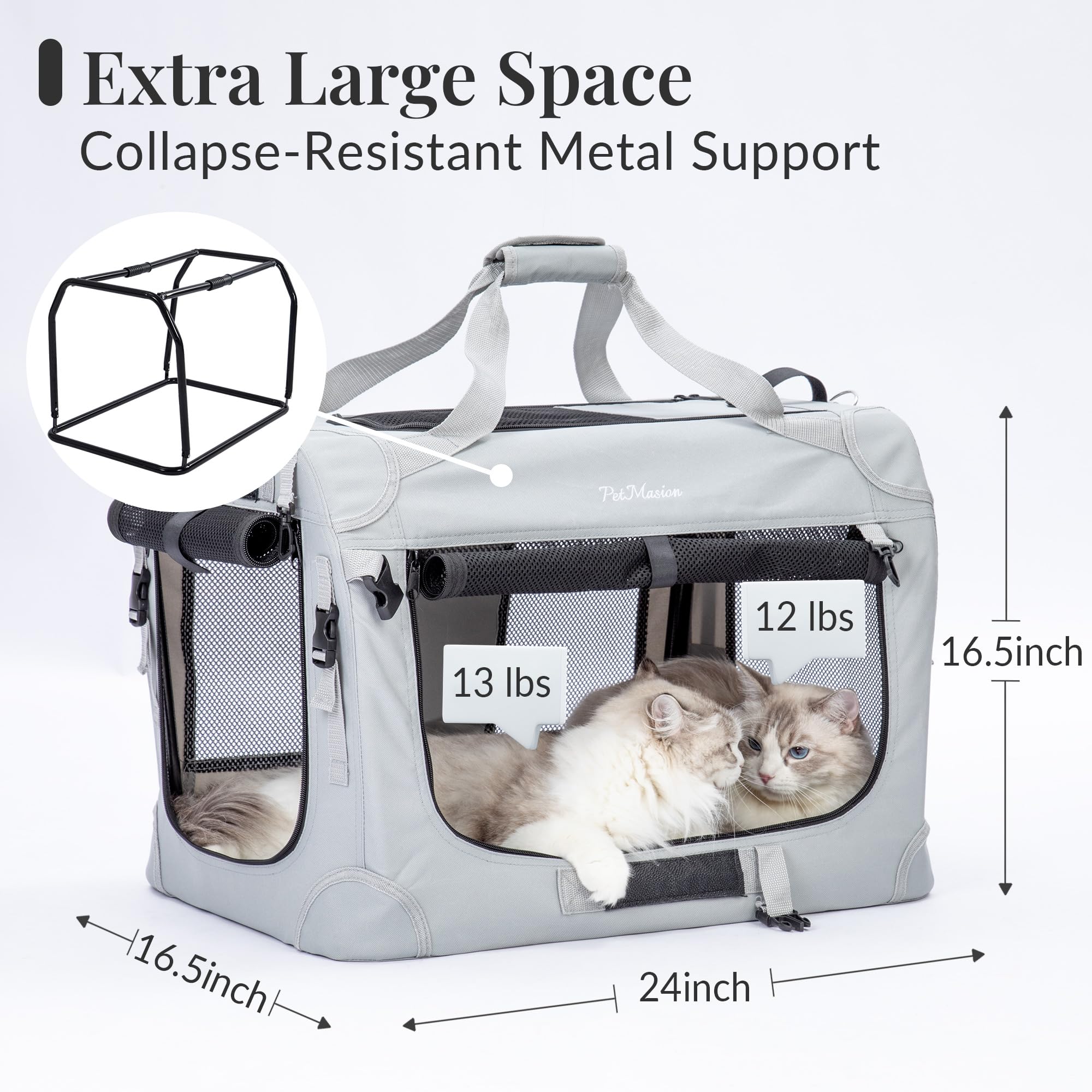 PetMasion XL cat carrier side open entrances demonstrates easy access and flexible cat movement
