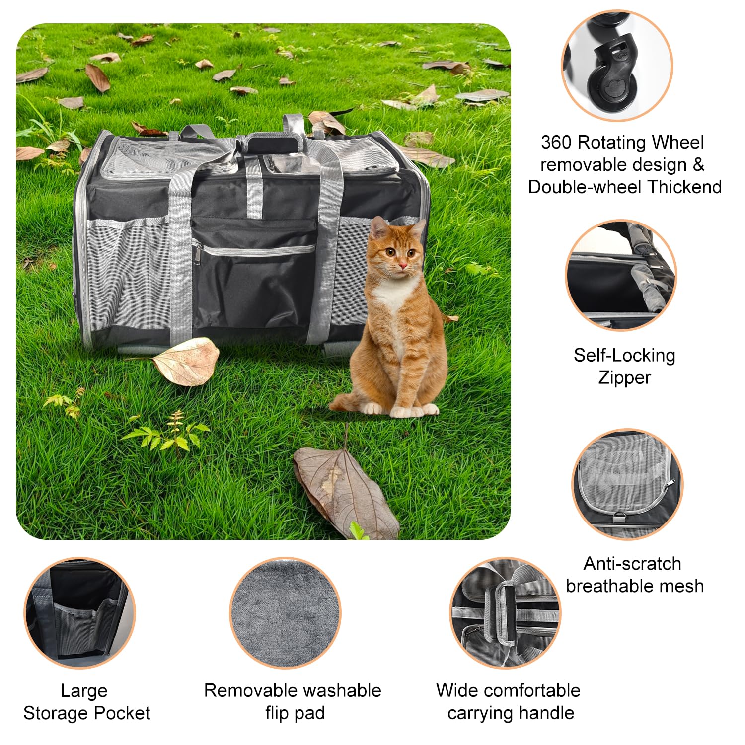 Petmarket cat carrier locking zippers and anti-scratch mesh keep pets secure.