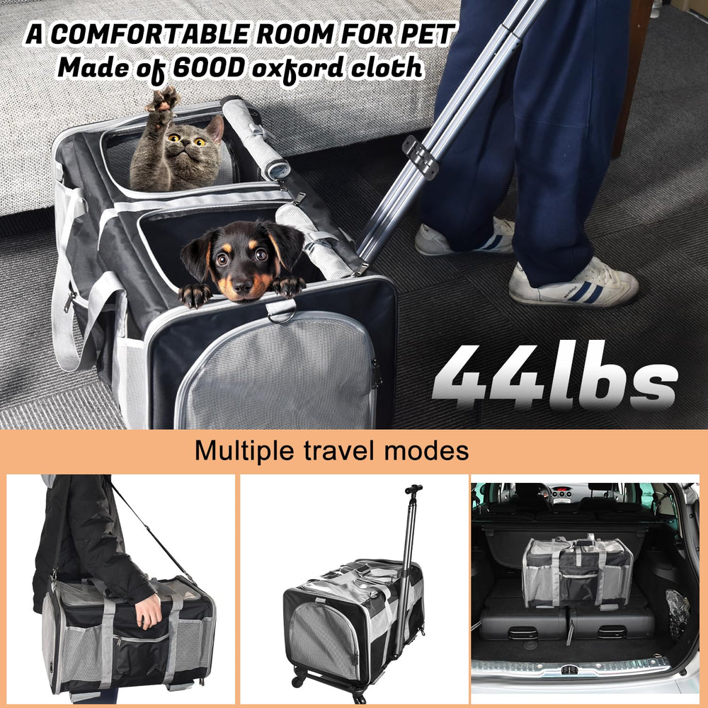 Petmarket cat carrier side pockets store food and water for quick trips.